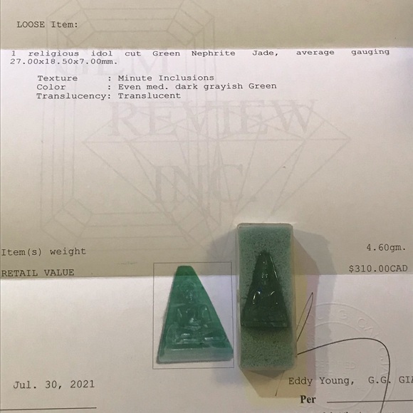 Jade Buddha gem stone (w) appraisal papers - Picture 4 of 6